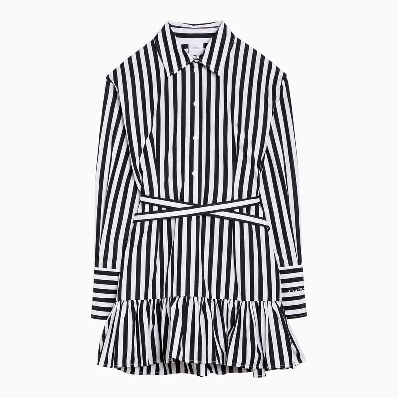 Patou Black/White Striped Mini Chemisier Dress