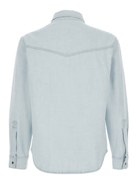 Light Blue Shirt With Chest Pockets And Logo Patch In Denim Man