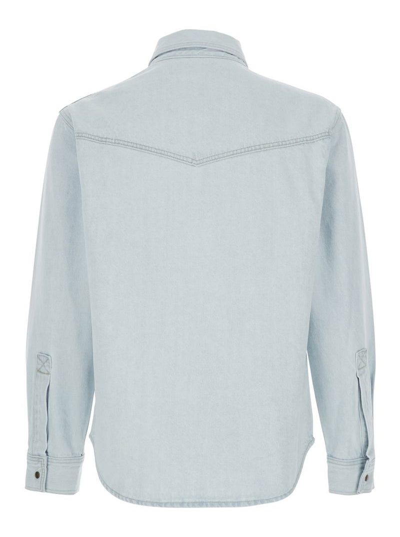 Light Blue Shirt With Chest Pockets And Logo Patch In Denim Man