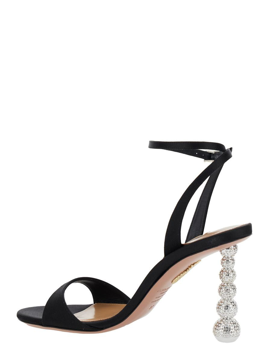 'Yes Baby' Black Strappy Sandals With Sculptural Heel In Satin Woman