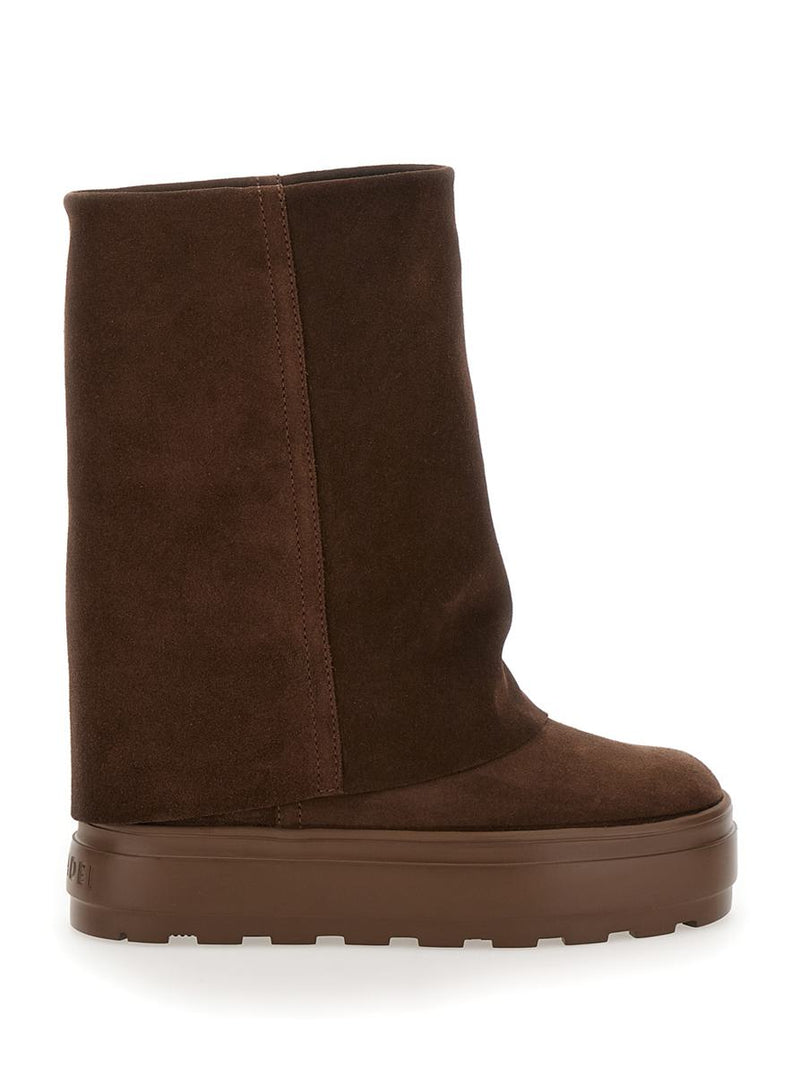“Renna” Brown Boots With Layered Design In Suede Woman