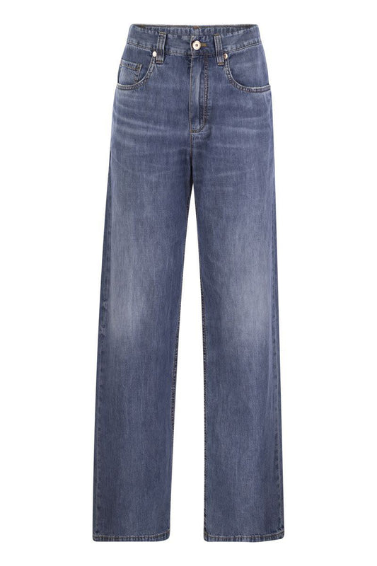 Brunello Cucinelli Loose Five-Pocket Trousers in Light Denim