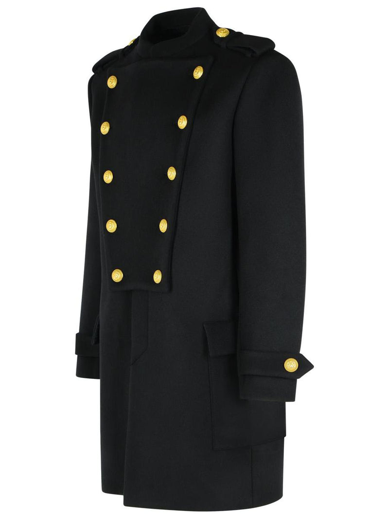 Balmain Black Wool And Cashmere Coat