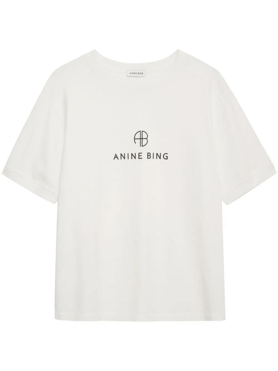 Anine Bing Jaylin Tee Monogram  Ivory