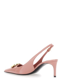 Pink Slingback Pumps With Logo Plaque On The Front In Leather Woman