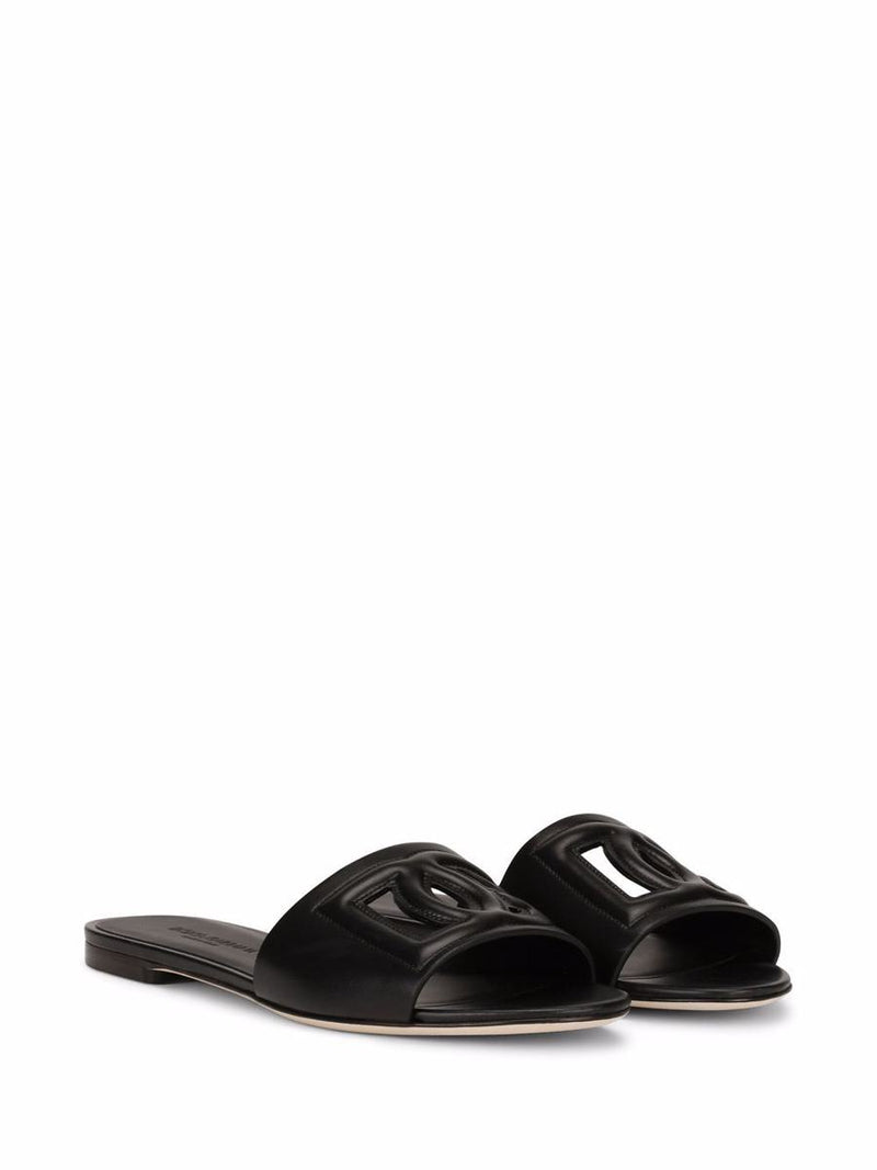 Dolce & Gabbana Black Leather Slippers
