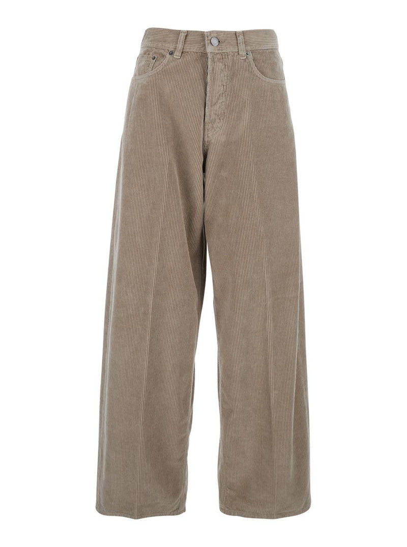 'Bethany' Brown Ribbed Knit Pants With Wide Leg In Cotton Woman