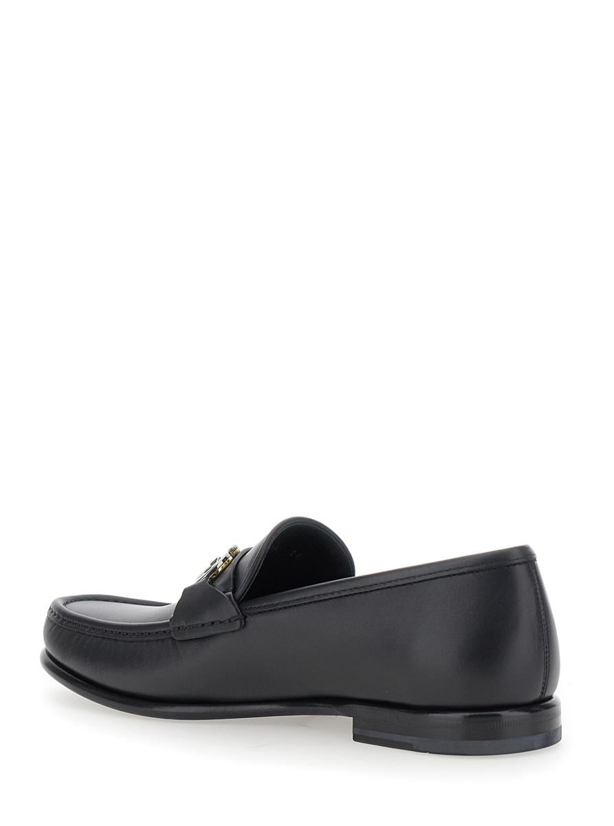 'Avril' Black Loafers With Gancini Plaque On The Front In Leather Man