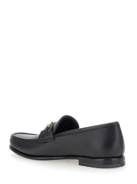 'Avril' Black Loafers With Gancini Plaque On The Front In Leather Man