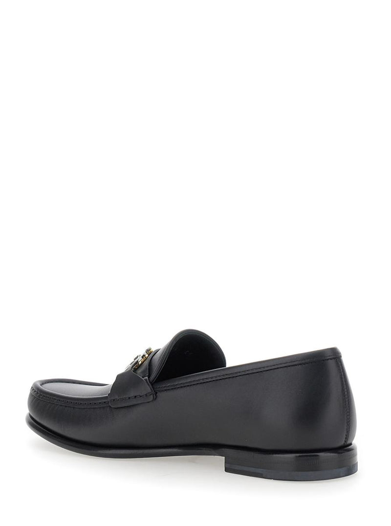 'Avril' Black Loafers With Gancini Plaque On The Front In Leather Man