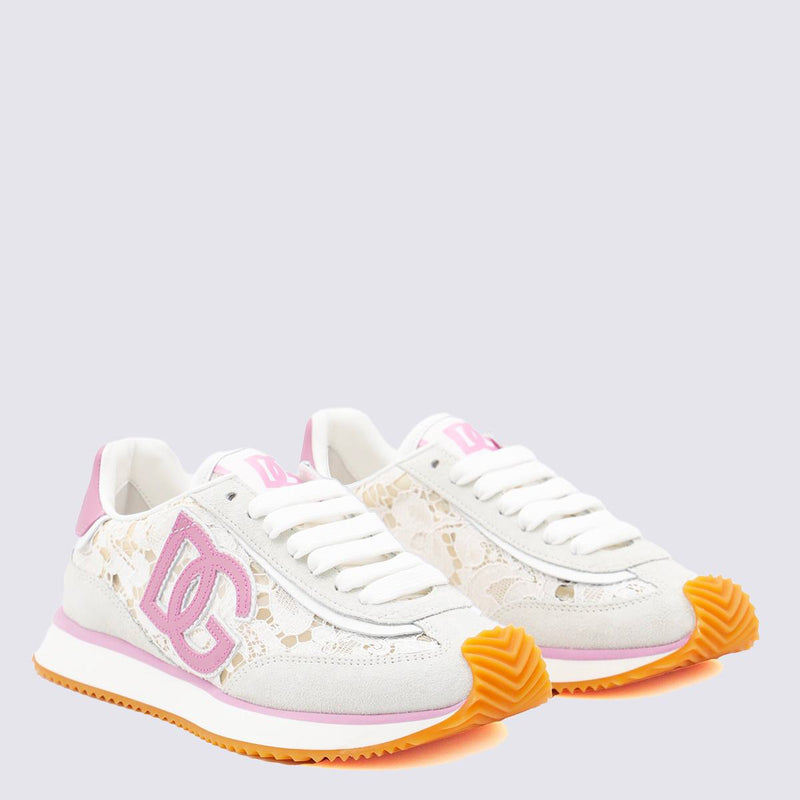 Dolce & Gabbana White And Pink Dg Cushion Sneakers