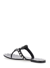Black Thong Sandals With Logo On The Front And Stud Embellishments In Leather Woman