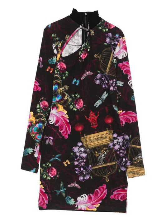 Versace Jeans Couture Black Short Dress With Floral Print