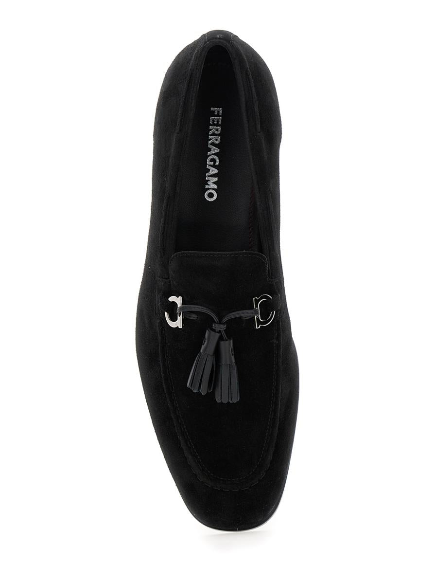 'Besile 2' Black Loafers With Gancini And Cord Detail In Suede Man