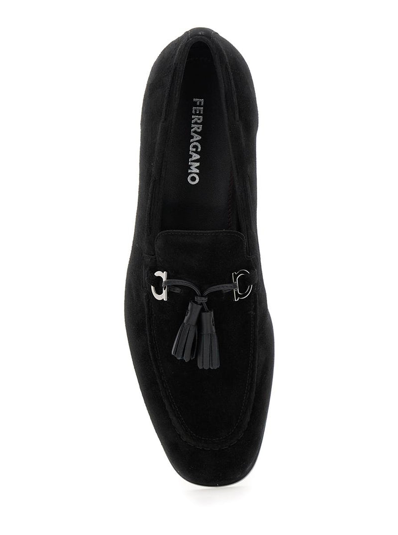 'Besile 2' Black Loafers With Gancini And Cord Detail In Suede Man
