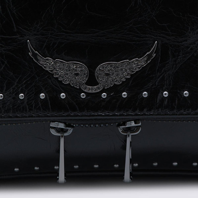 Zadig&Voltaire Black Leather Rock Ii Vintage Patent Studs Shoulder Bag