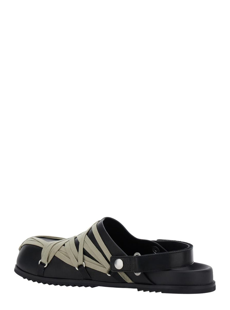 Black Mules With Oversize Decorative Laces And Buckle Closure In Leather Man