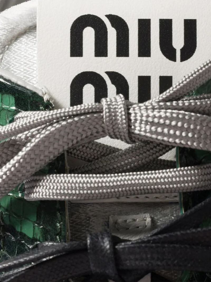 Miu Miu Gymnasium Technical Fabric And Python-Print Ayers Leather Sneakers Shoes