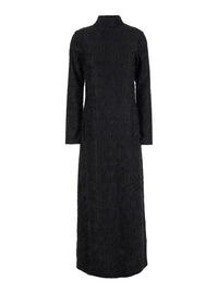 Black Turtleneck Dress With Fringes All-Over In Fabric Woman