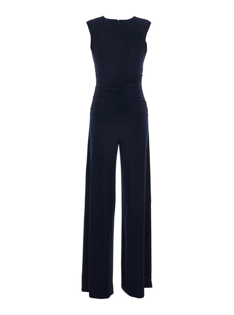 Sleeveless V Neck Shirred Waist Jumpsuit
