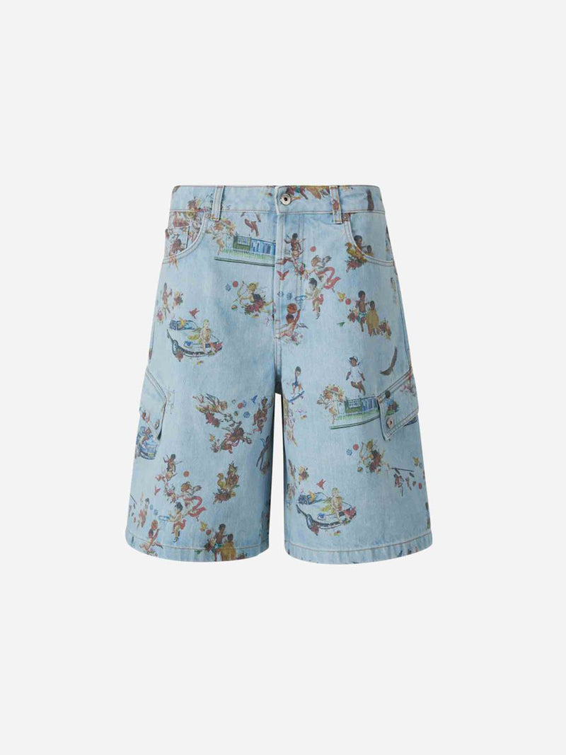 Off-White Printed Denim Bermuda Shorts