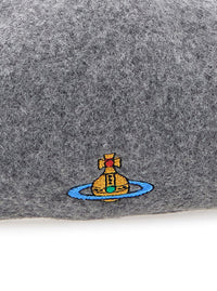 Grey Hat With Orb Logo Embroidered On The Front In Wool Unisex