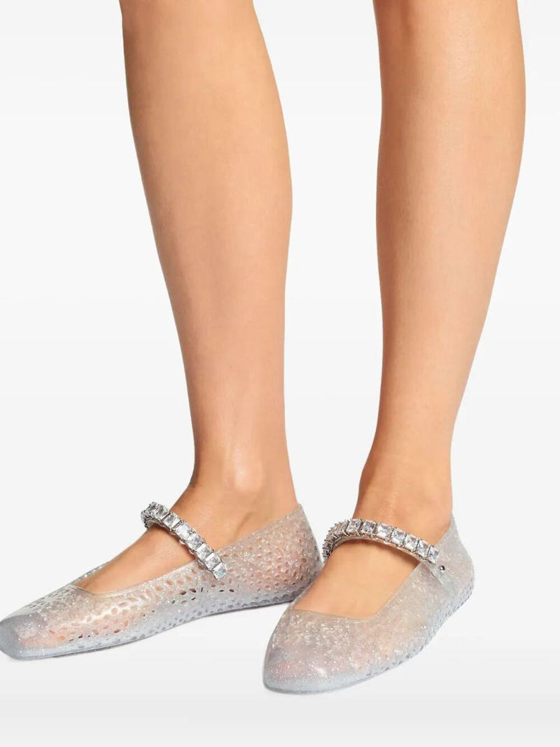 Jimmy Choo Clear Jelly Ballerina Flats With Crystal Embellishment Shoes