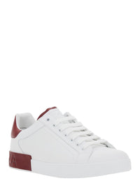 'Portofino' White Low Top Sneakers With Contrasting Heel With Logo Lettering In Leather Man