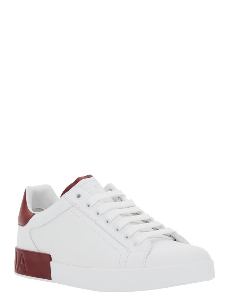 'Portofino' White Low Top Sneakers With Contrasting Heel With Logo Lettering In Leather Man
