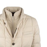Fay Short Double Front Down Jacket In Canvas Mélange Beige