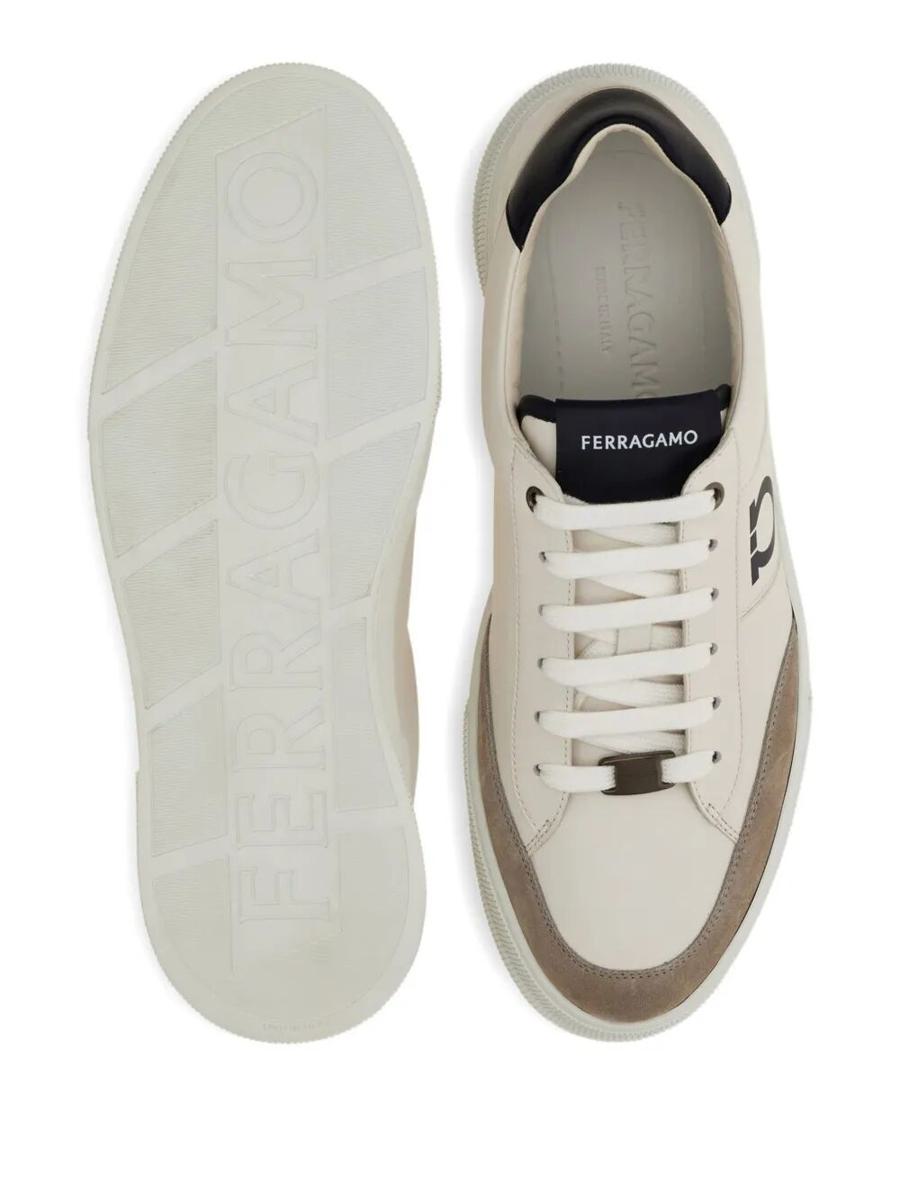 Salvatore Ferragamo Alaska Leather And Suede Sneaker With Gancini Detail Shoes