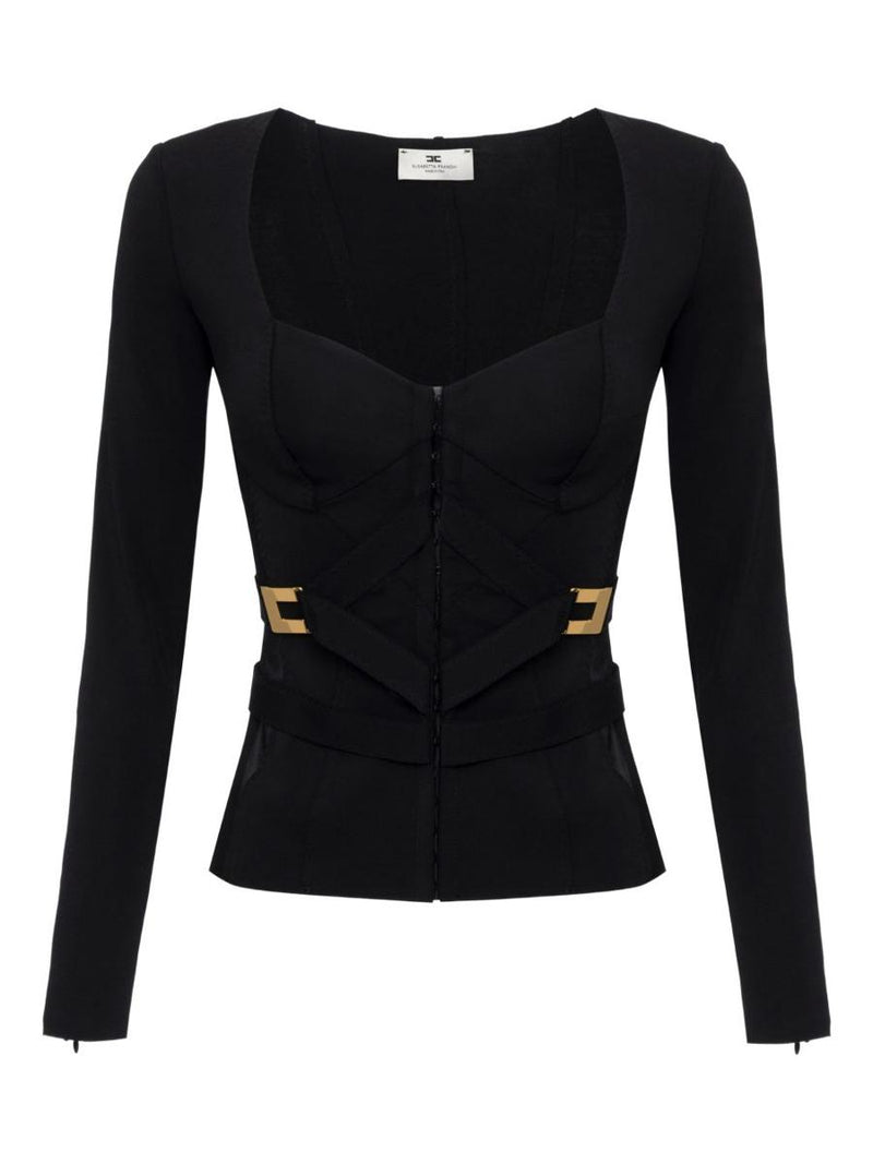 Elisabetta Franchi Fitted Stretch Fabric Blazer With Logo Detail