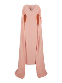 'Morgan' Pink Long Dress With V Neck And Rear Single Slit In Tech Fabric Woman