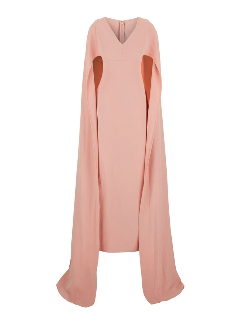 'Morgan' Pink Long Dress With V Neck And Rear Single Slit In Tech Fabric Woman