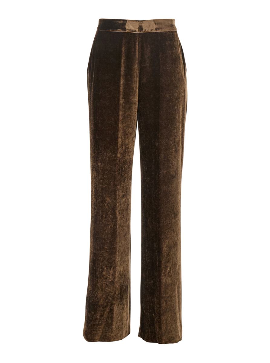 Brown Pants With High Waist And Wide Leg In Viscose Blend Woman