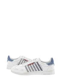 White Low Top Sneakers With Logo Patch On Tongue And Side And Contrasting Heel With Logo In Leather And Cotton Man