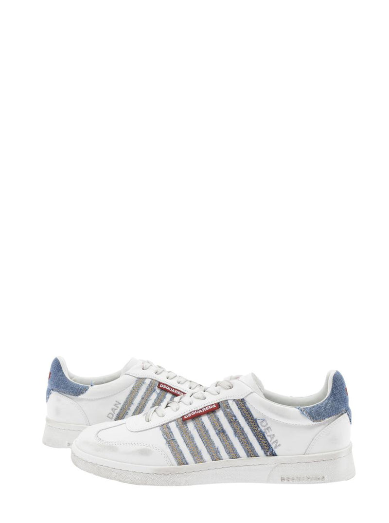 White Low Top Sneakers With Logo Patch On Tongue And Side And Contrasting Heel With Logo In Leather And Cotton Man