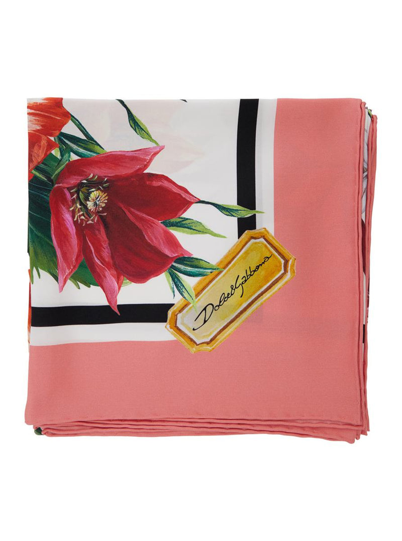 Multicolor Square Scarf With All-Over Floral Print In Silk Woman
