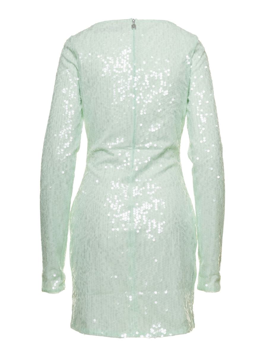 Mini Green Dress With All-Over Sequins In Recycled Fabric Woman