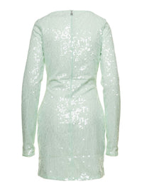 Mini Green Dress With All-Over Sequins In Recycled Fabric Woman