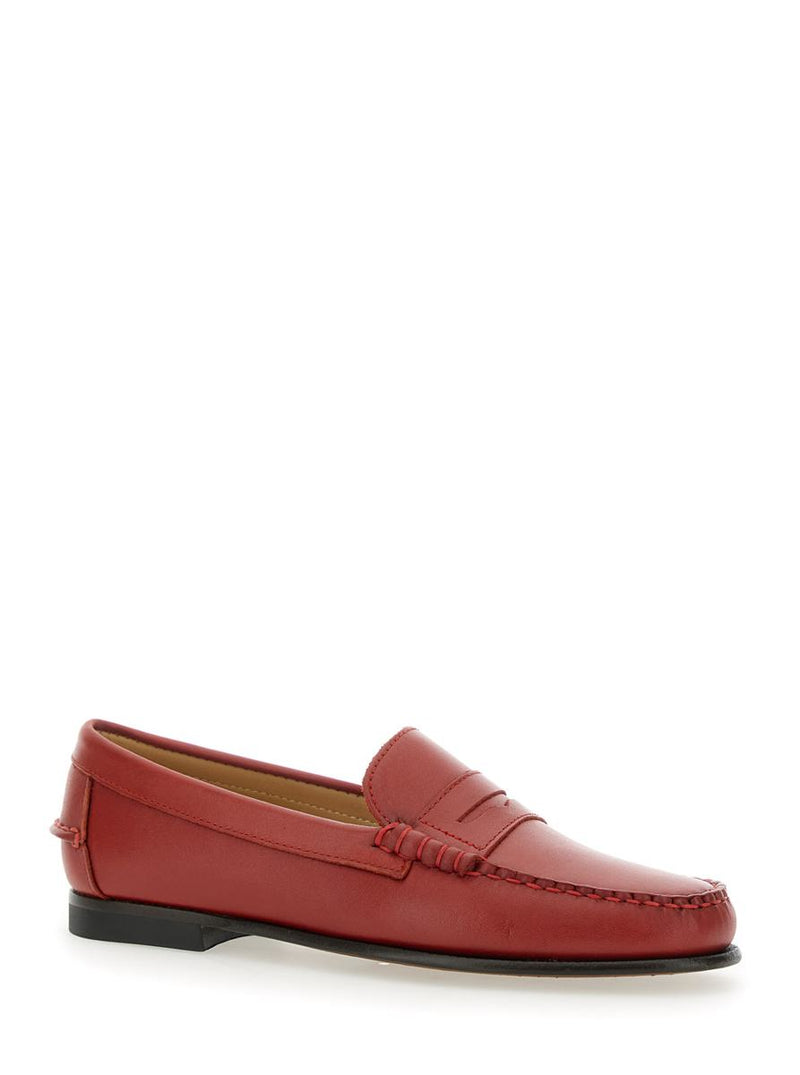 'Danielle Pop' Red Loafers With Bevelled Toe And Low Stacked Heel In Leather Woman
