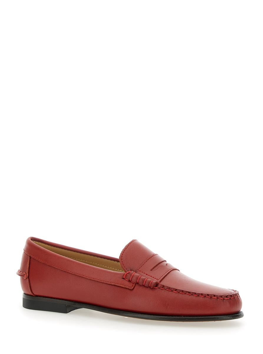 'Danielle Pop' Red Loafers With Bevelled Toe And Low Stacked Heel In Leather Woman