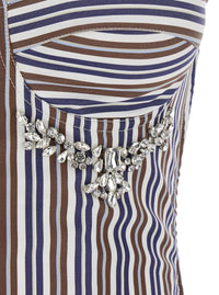Multicolor Bustier Style Top With Front Crystal Embellishments And All-Over Striped Motif In Cotton Woman