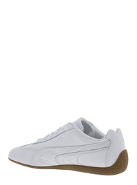 'Speedcat' White Low Top Sneakers With Embossed Logo On The Tongue And Contrasting Sole In Leather Unisex