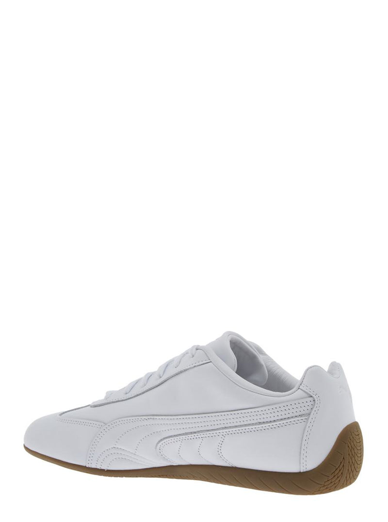 'Speedcat' White Low Top Sneakers With Embossed Logo On The Tongue And Contrasting Sole In Leather Unisex