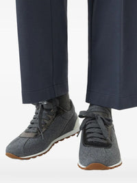 Brunello Cucinelli Virgin Wool Flannel And Lamé Calfskin Runners With Monili Shoes