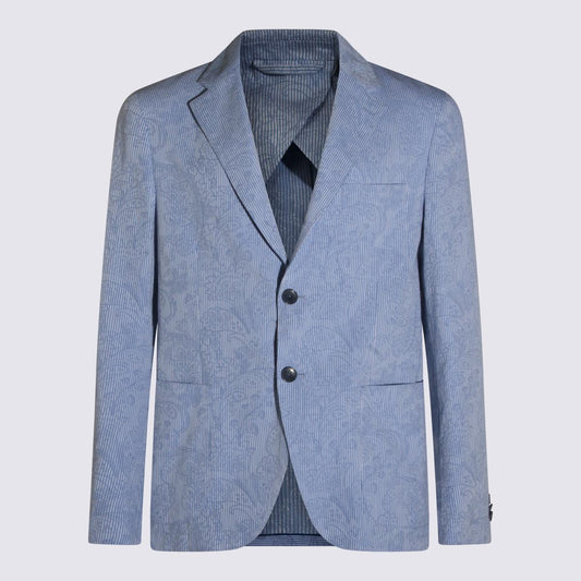 Etro Light Blue Cotton Blazer