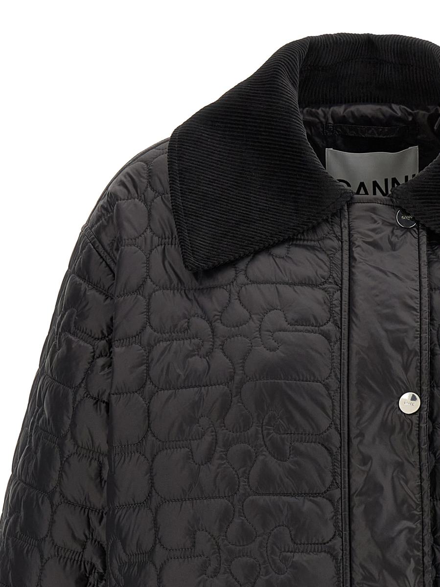 Ganni 'Black Shiny Quilt Midi' Jacket