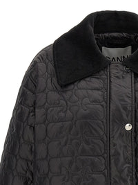 Ganni 'Black Shiny Quilt Midi' Jacket