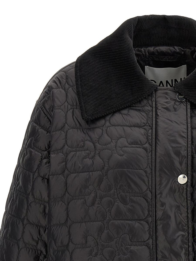 Ganni 'Black Shiny Quilt Midi' Jacket